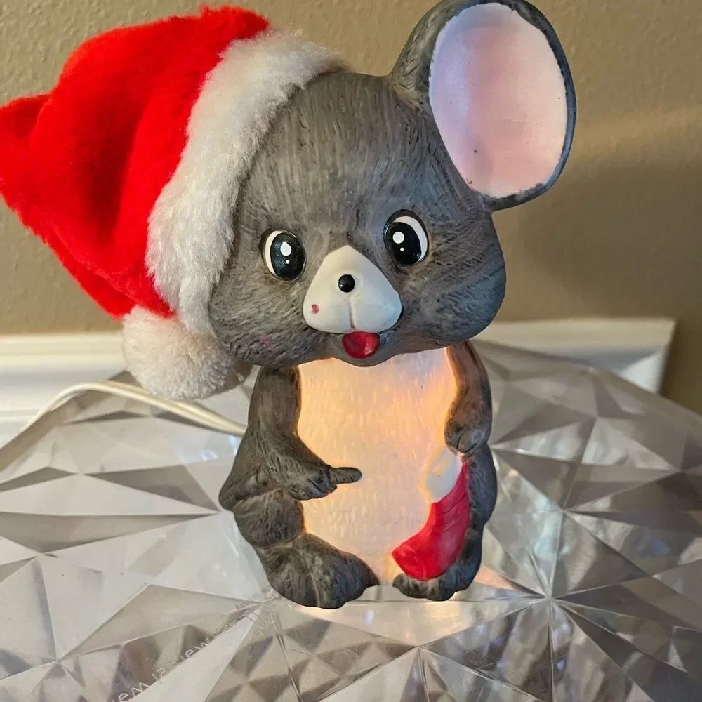 Vintage Christmas Mouse Ceramic Night Light